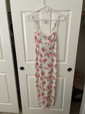 Floral Slip Dress with Pink Rose Print